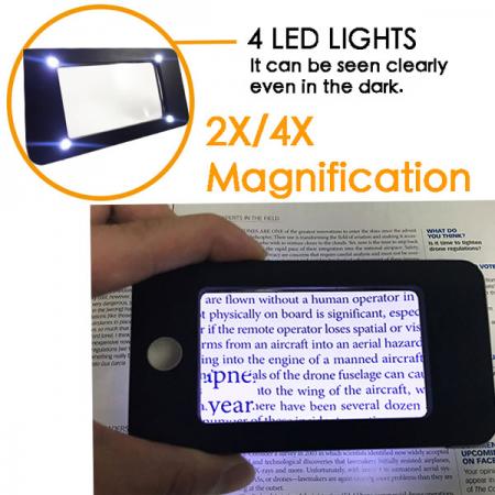 4개의 LED 조명이 장착된 iPhone 모양의 포켓 돋보기 - 3x/5x 배율 및 4개의 LED